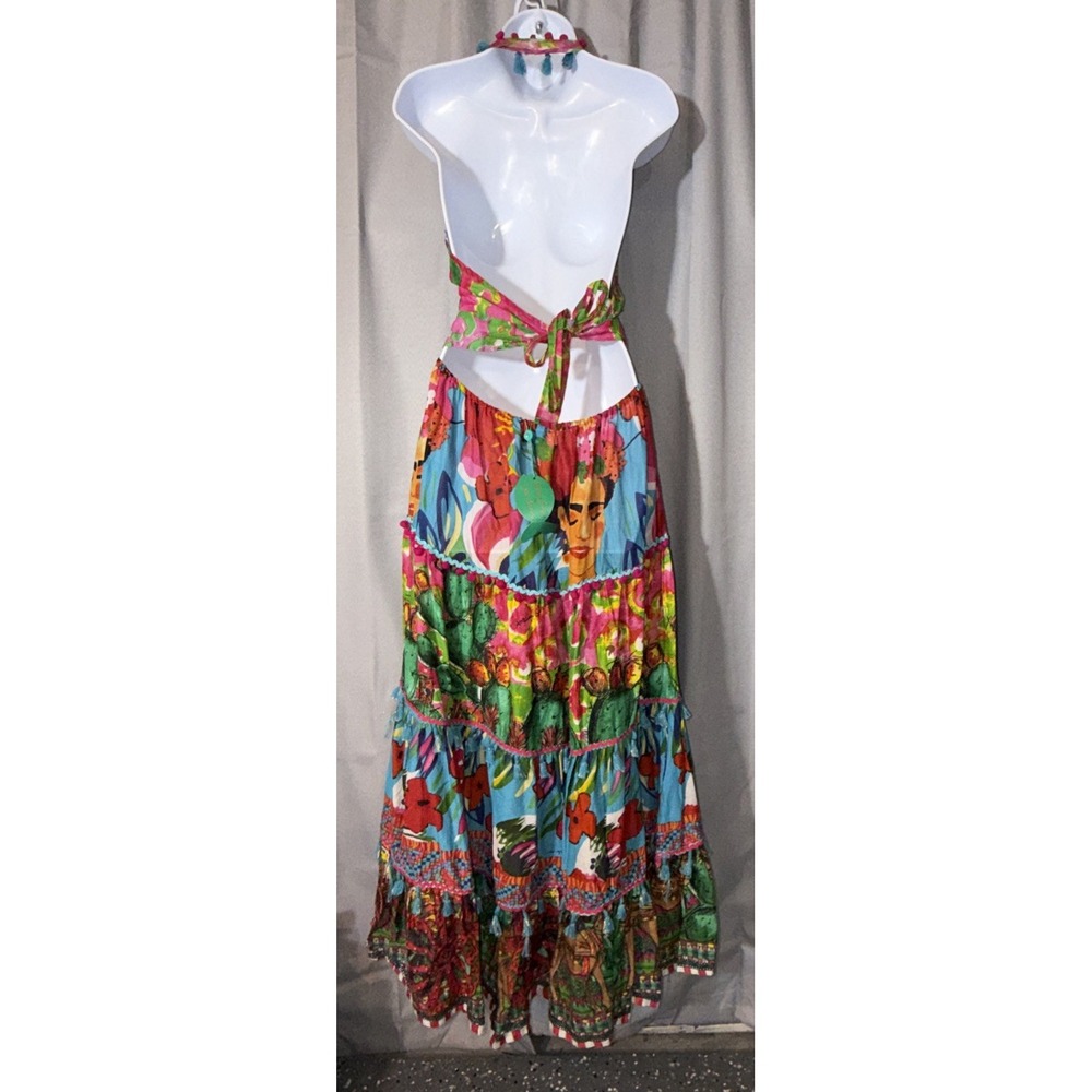 NWT Antica Sartoria Giacomo Cinque Frida Kahlo Boho Maxi Dress Halter Open Back - Picture 6 of 9